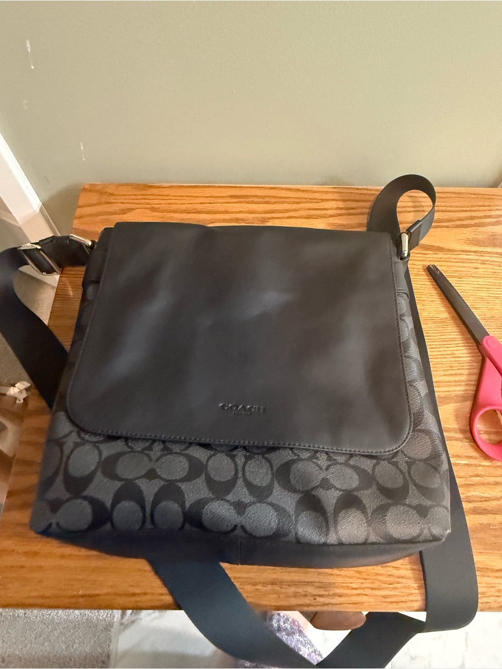 Coach F54771 Charles Unisex Messenger Bag Signature Black Leather w Dust Bag